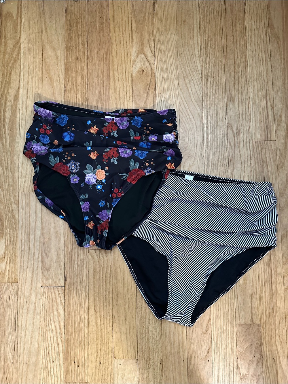 Pair of High-Waist Floral & Stripe Swim Bottoms